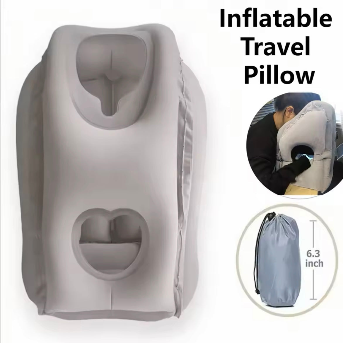 Inflatable Travel Pillow for Airplane, Neck Air Pillow for Sleeping to Avoid Neck and Shoulder Pain, Support Head and Lumbar