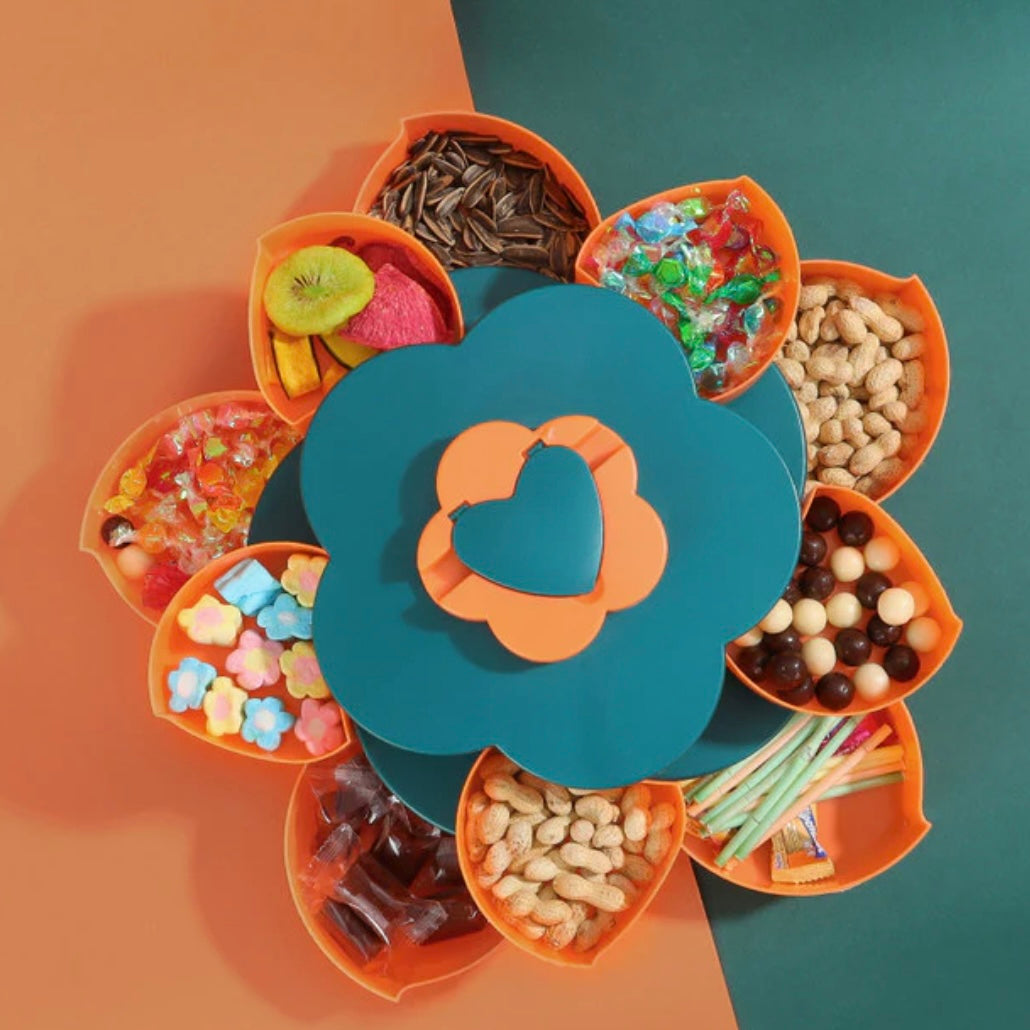 Double Deck Rotating Snack Tray Flower Shape