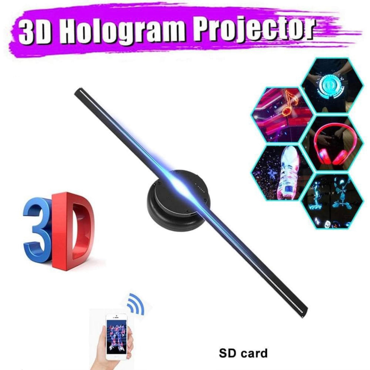 3D Holographic Projector Display Fan LED Hologram Player Lamp
