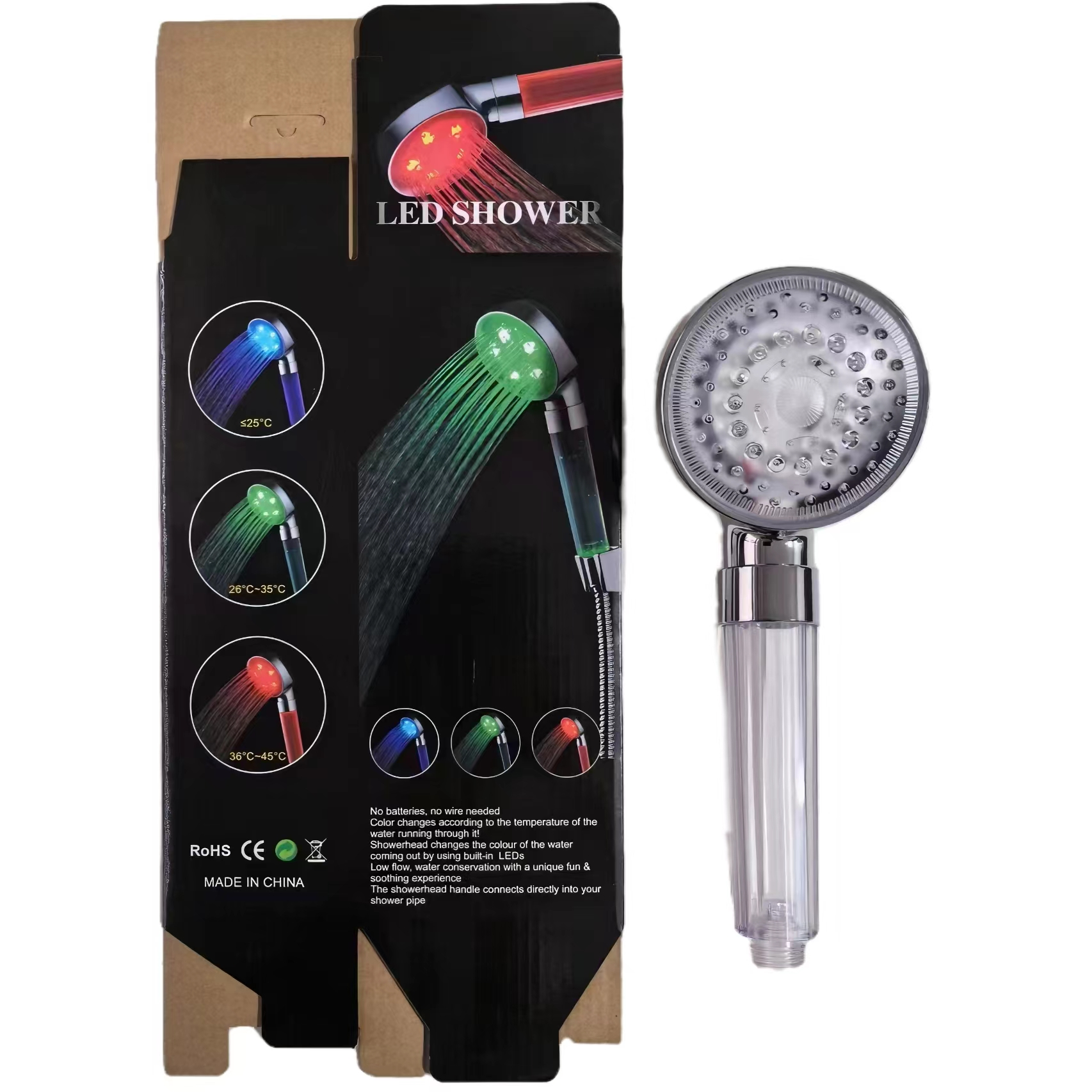 High-Pressure  Color-Changing LED Shower Head with Temperature Sensor