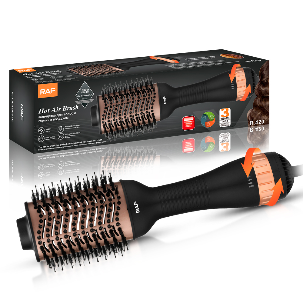 RAF 1000W Ionic Hot Air Brush – One-Step Hair Dryer & Volumizer, Titanium Blow Dryer Brush R420