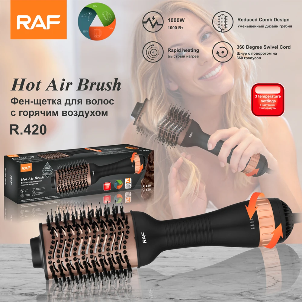 RAF 1000W Ionic Hot Air Brush – One-Step Hair Dryer & Volumizer, Titanium Blow Dryer Brush R420