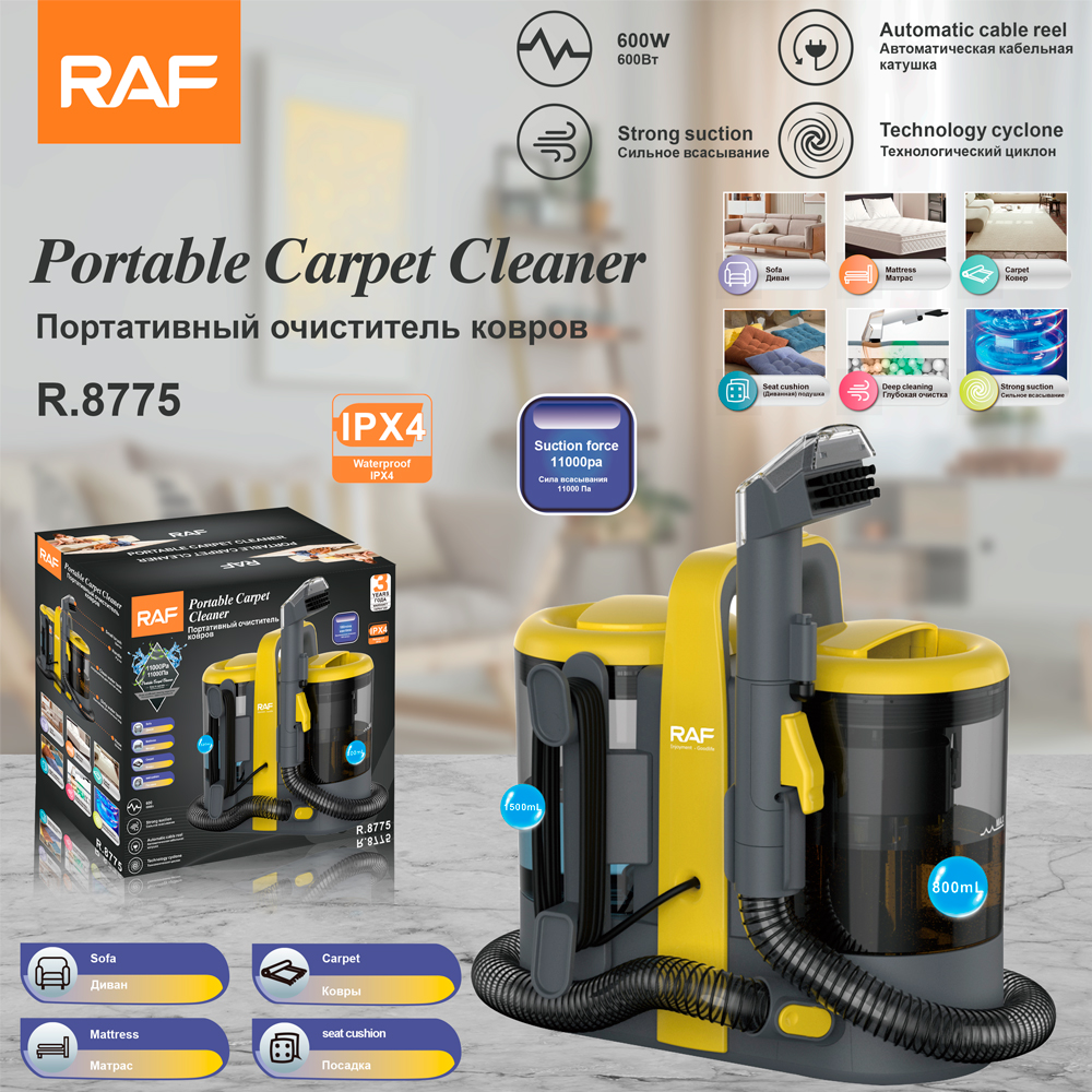 RAF R8775 Wireless UV Sanitizing Vacuum | Large Suction Handheld Mite Remover for Mattresses, Carpets & Furniture
