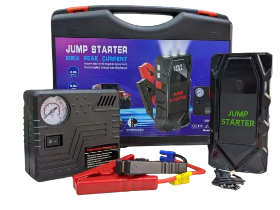 High Power Booster Cable Automobile Emergency Car jump starter & Wheel pump set air compressor