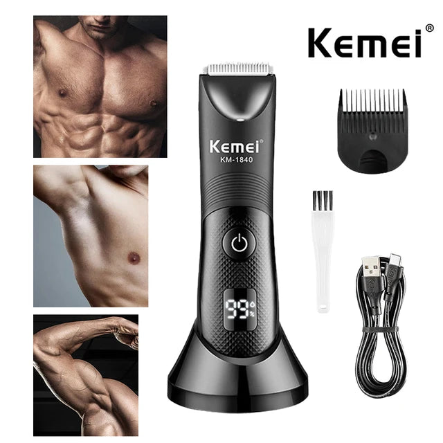 Waterproof Body Groomer With Skin Friendly Blades Kemei Hair Trimmer KM-1840