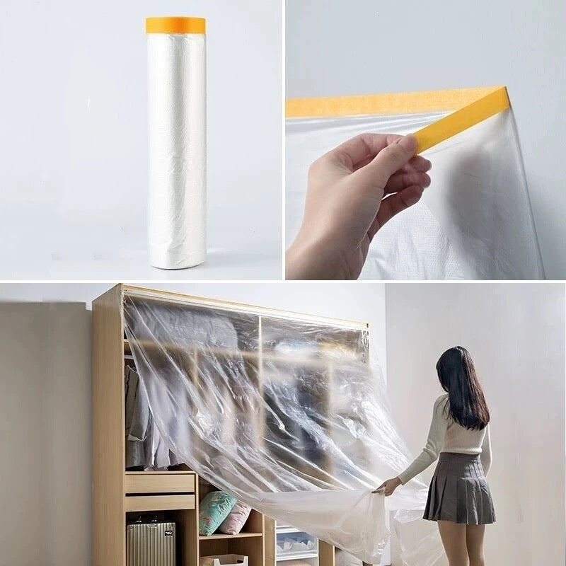 Transparent Plastic Masking Film Waterproof Dust Cover Living Room Kitchen Furniture Decoration Protective Film 20M