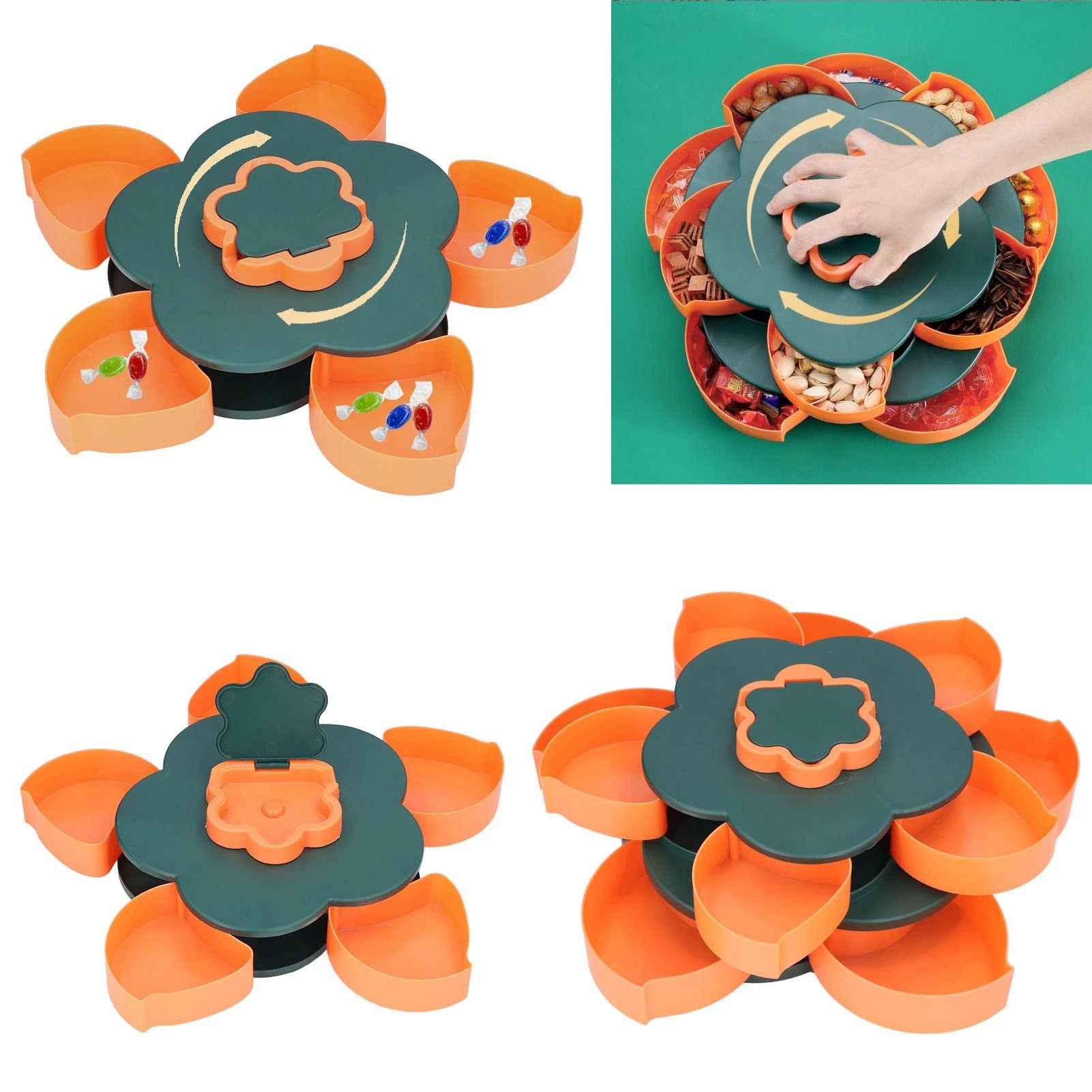 Double Deck Rotating Snack Tray Flower Shape