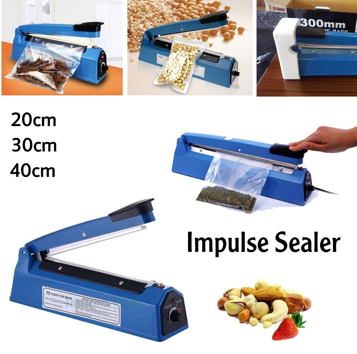 PFS-200 300mm IMPULSE SEALER PLASTIC BAG PACKAGING SEALER