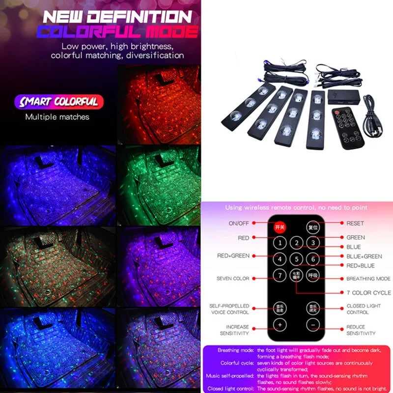 4 Pcs Crystal LED Strip Lights Bulbs With 7 Color Control RGB