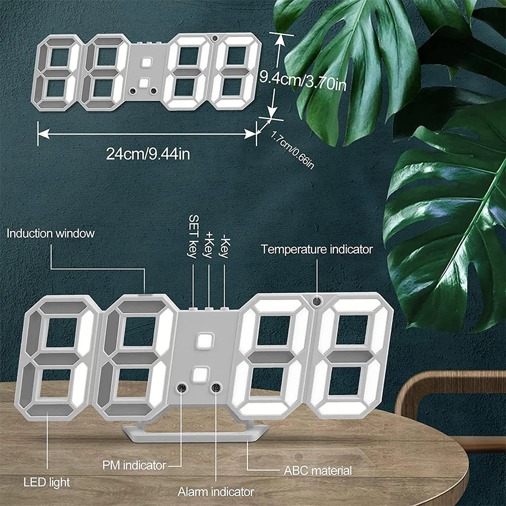 USB Digital 3D Alarm Clock, LED Numerals Time Clock With 3 Adjustable Brightness Levels