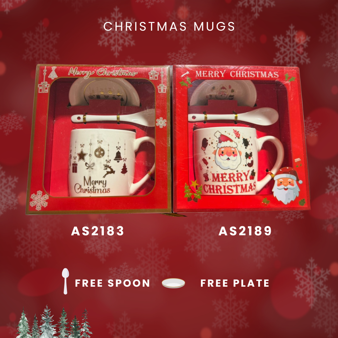 Christmas mug with free spoon and cup plate