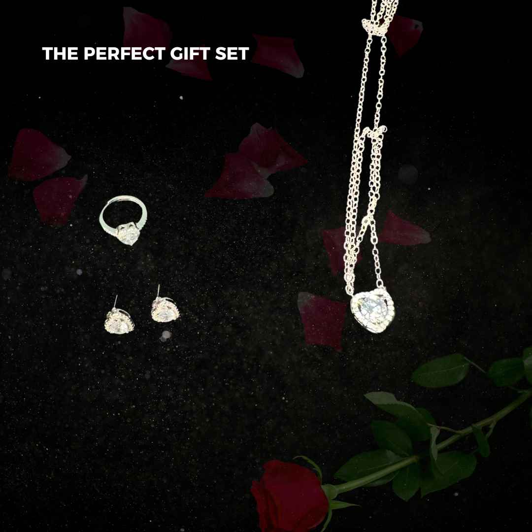 Metal Rose With Luxury Zircon Pendant Necklaces Gift Set