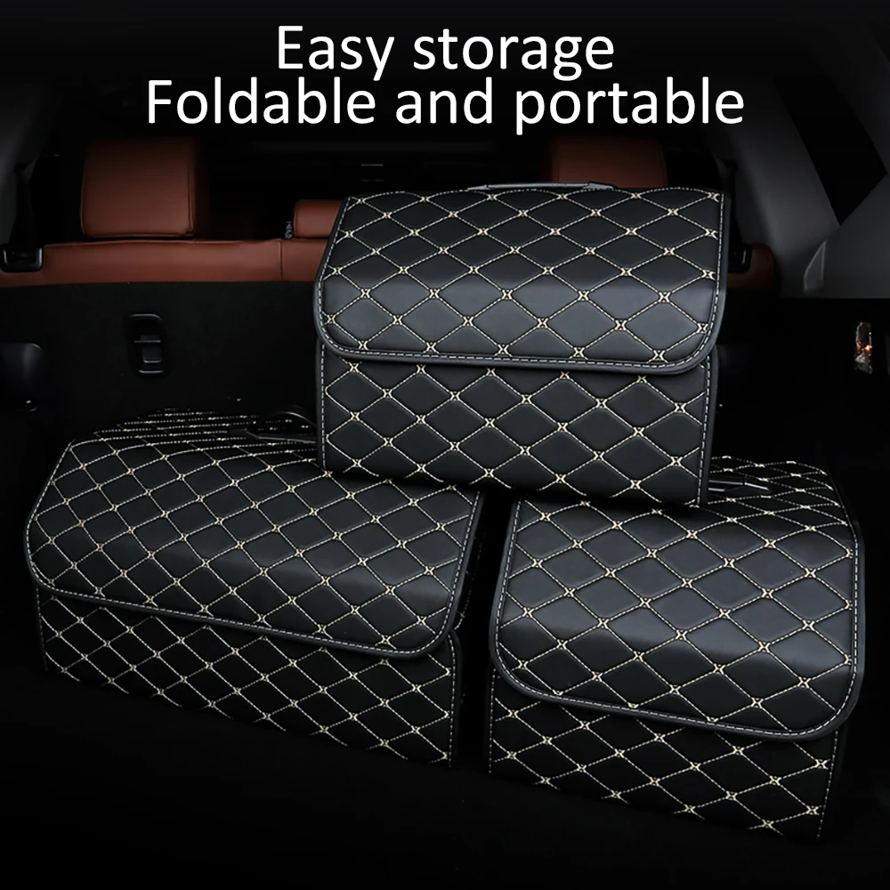 Large Capacity Multipurpose Tools Storage Bag, Car Trunk Organizer Box,Foldable Leather for Emergency