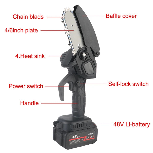 Mini Electric Pruning Saws 48V For Wood Tree Branch Cordless Handheld Brushless Chain Saw Woodworking Electric Chainsaw