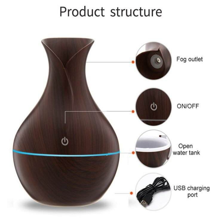 Wood Vase Rechargeable Ultrasonic Mute Colorful Humidifier Spray