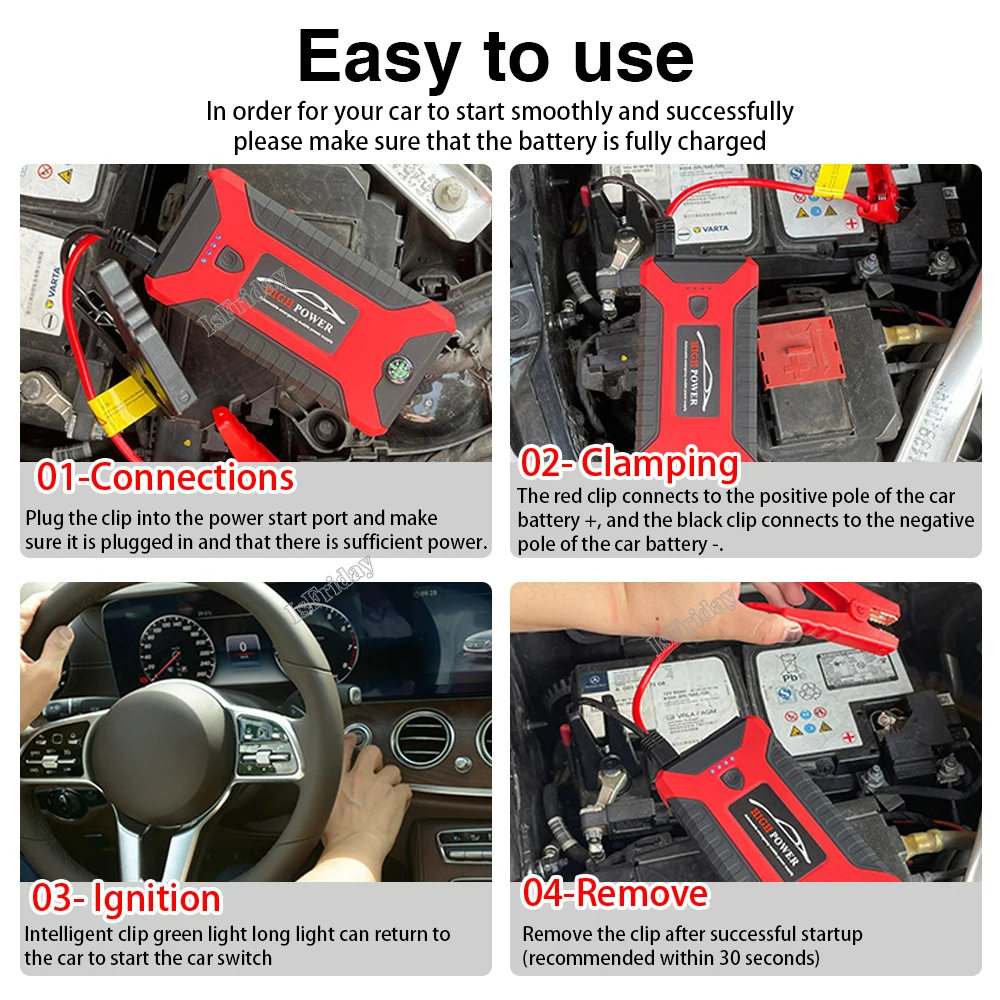 Portable Car Jump Starter Power Bank, Battery Booster Charger, Starting Device, Auto Emergency, Lighting Start-up, 12V