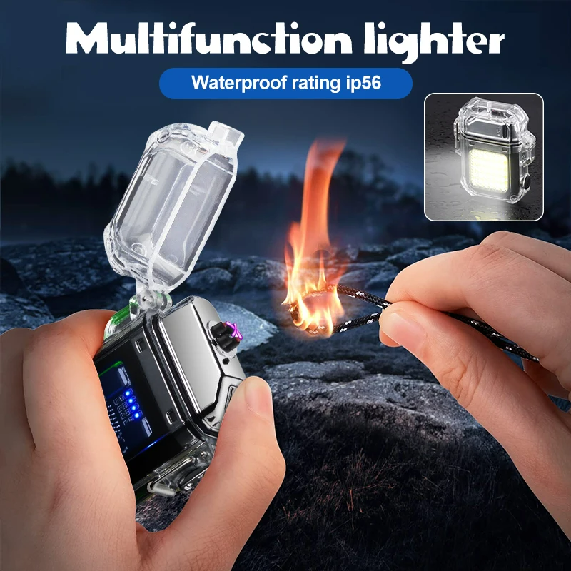 Waterproof Electric Torch Transparent Lighter, Windproof Plasma Lighter, USB Rechargeable, Outdoor Camping Gift, Dual ARC