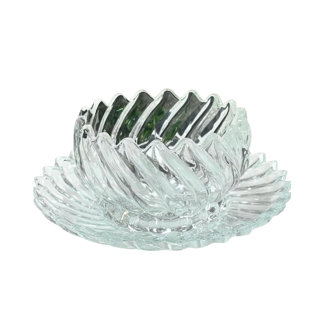 DELI CLEAR RIBBED GLASS BOWL AND SAUCCER 6+6 PCS