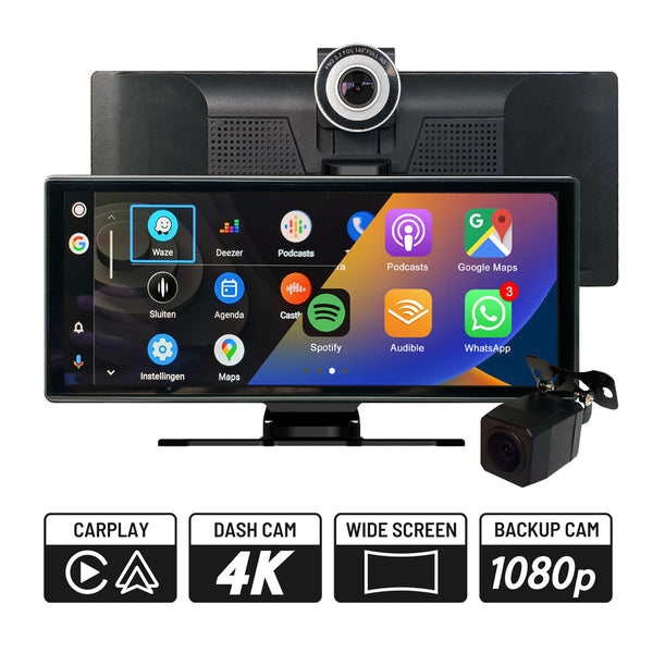 Portable Car AirPlay Stereo With 4K Dashcam, Rear Camera, Wireless CarPlay/Android Auto, Bluetooth, GPS Radio