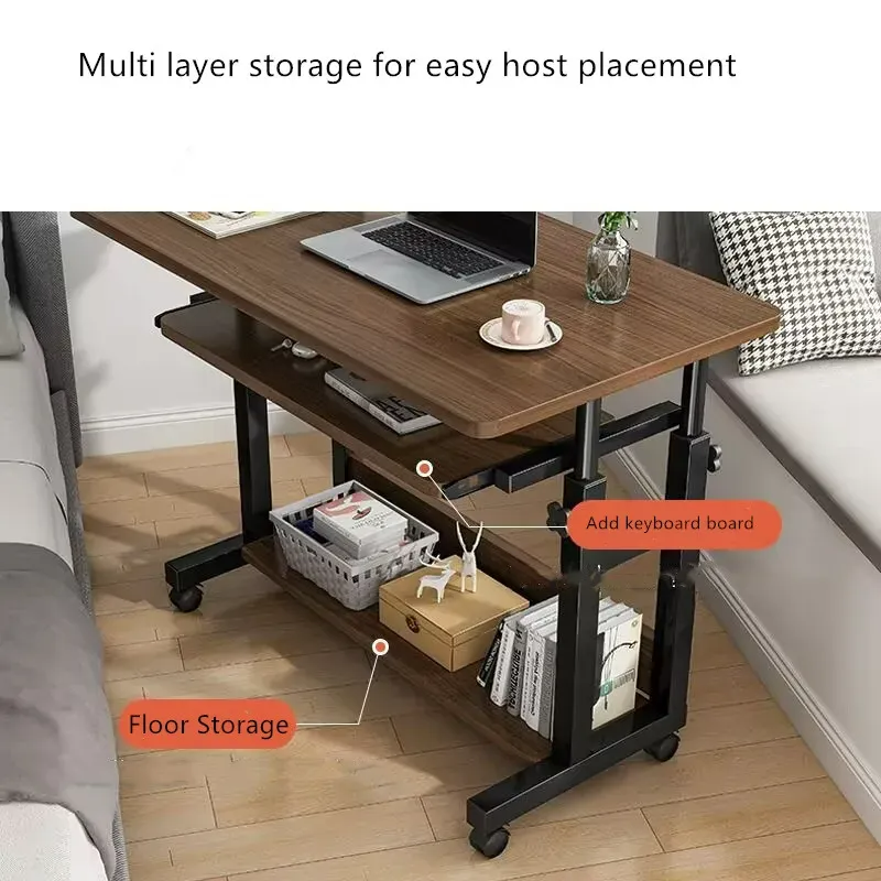 Large Liftable Bedside Study Computer Desk with Lower Storage Rack with Wheels Removable Table AS17