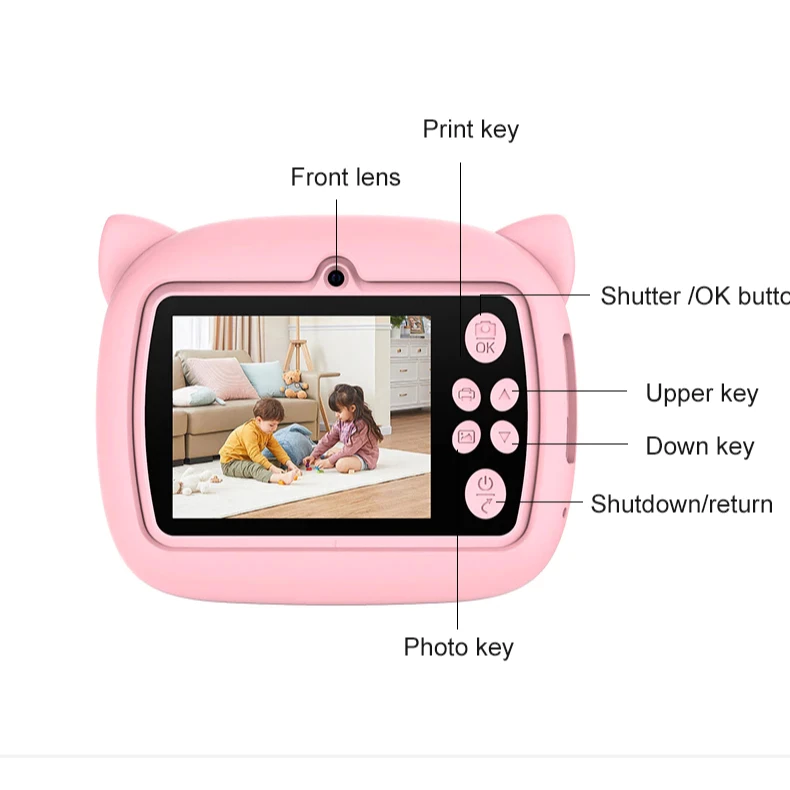 Kids Instant Print Camera with 2.4" Screen, 1080P HD Printer Camera