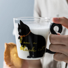 Glass Water Cup Creative Cute Cat Mug Tail Handle - Black