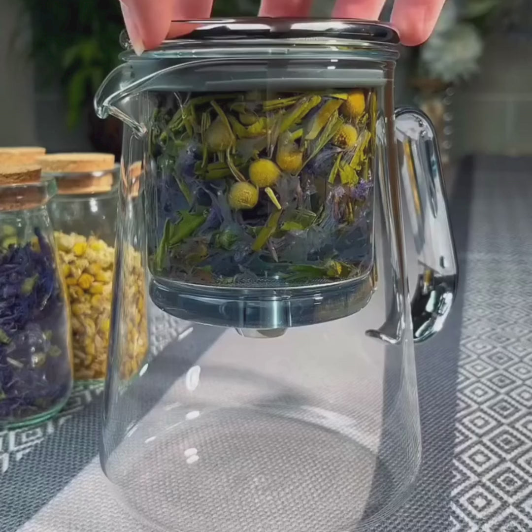 Luxury Large Glass Tea cup pot with One-Click Filter