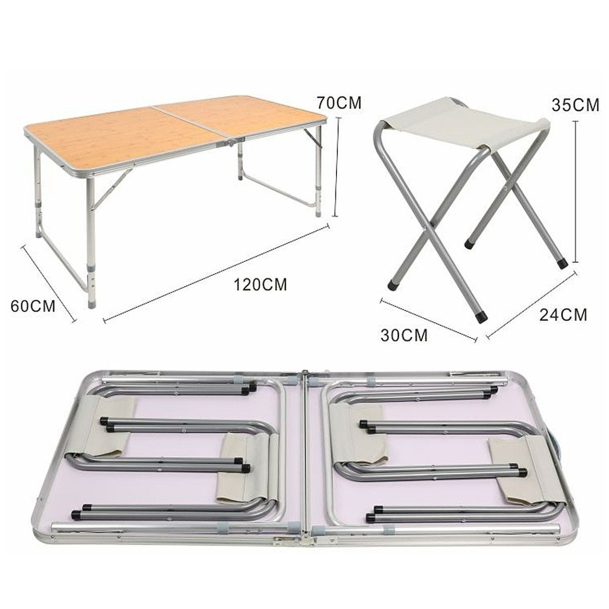 FOLDING CAMPING TABLE WITH 4 CHAIRS FOR 4 TO 6 PEOPLE