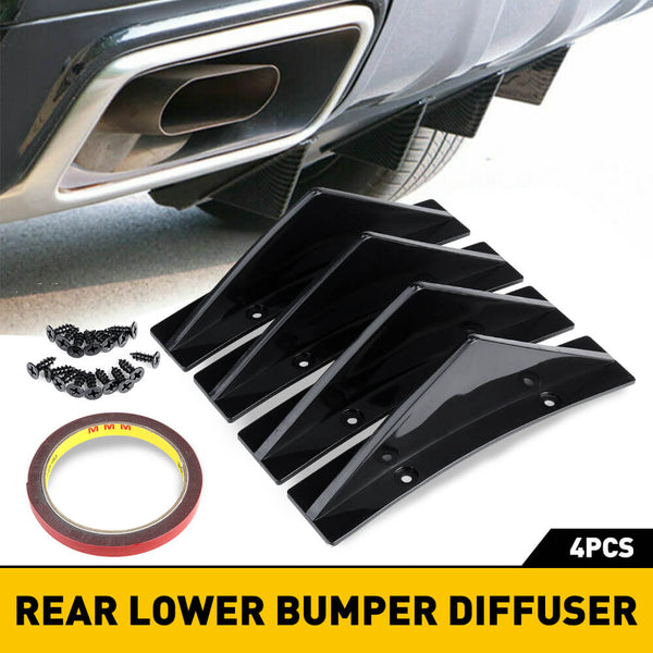 Universal Black/Carbon Fiber Shark Fin Rear Bumper Diffuser for Cars 4pcs