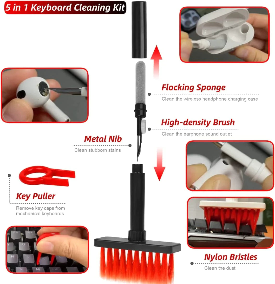 Earphone & Keyboard Cleaner Brush 5 In 1