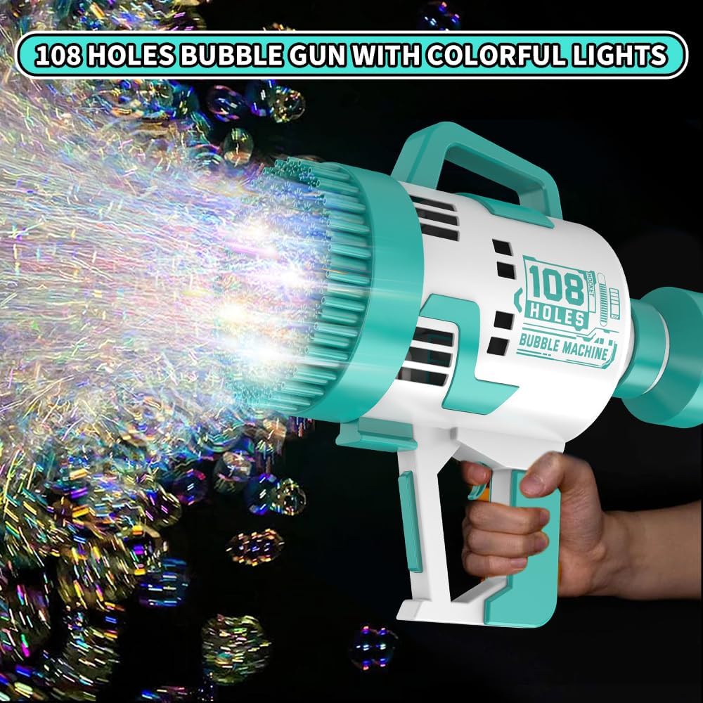Bubble Gun 108 Holes With Colorful Lights For Kids Toys
