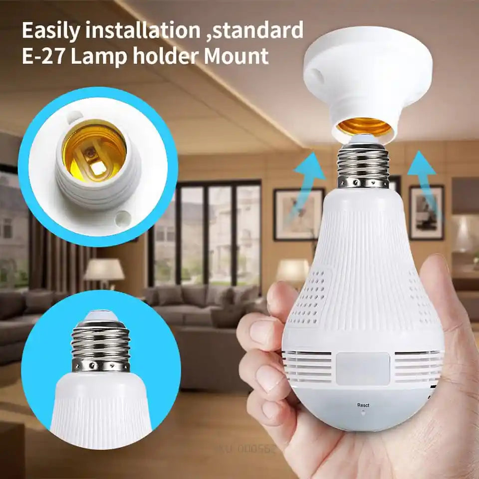 IP Wireless Panoramic Bulb Camera 1080p HD 3MP