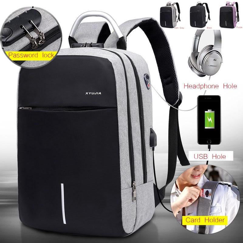 3-Digit Anti-Theft Lock Laptop Backpack Travel School Bag With USB Charging Port