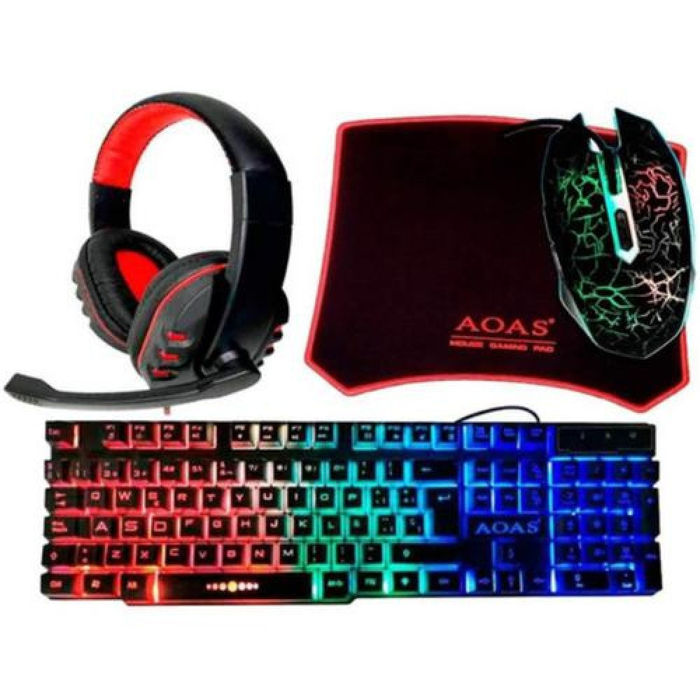 RGB 4 Pieces Gaming Set ( Gaming Mouse + keyboard + Headset + Mousepad ) AOAS AS-1088