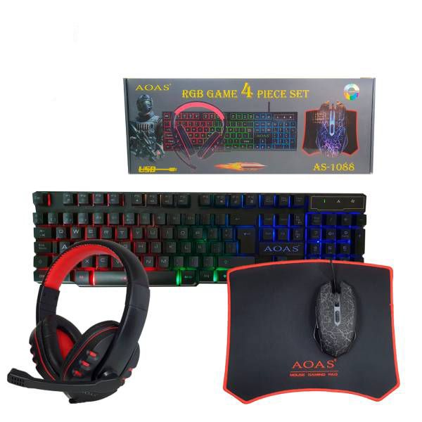 RGB 4 Pieces Gaming Set ( Gaming Mouse + keyboard + Headset + Mousepad ) AOAS AS-1088