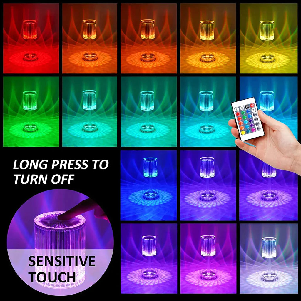 Rechargeable Crystal Touch Lamp 16 Color Changing For Bedroom Living Room