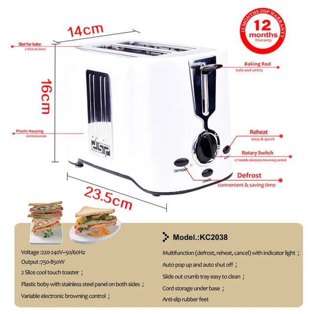 DSP Electric Toaster 850W Model KC2038