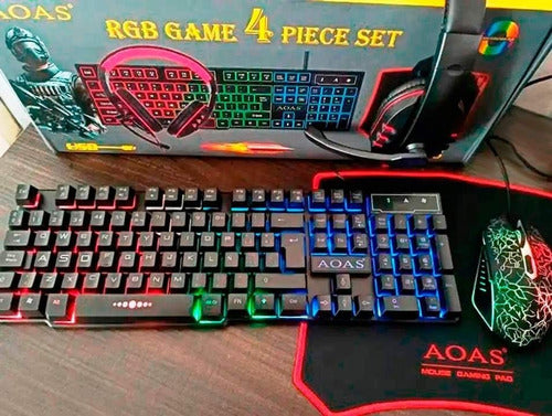 RGB 4 Pieces Gaming Set ( Gaming Mouse + keyboard + Headset + Mousepad ) AOAS AS-1088