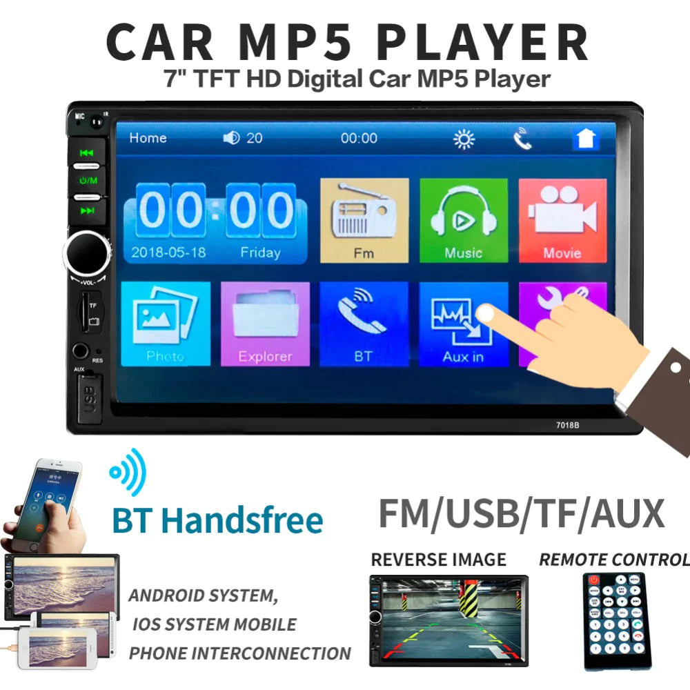 7 INCH DOUBLE HD CAR RADIO STEREO PLAYER WITH DIGITAL TOUCHSCREEN 7018B